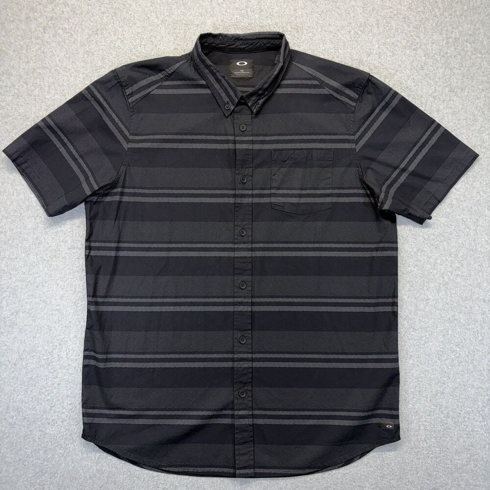 Oakley Striped Button Down Shirt Men’s L Black Gray Regular Fit